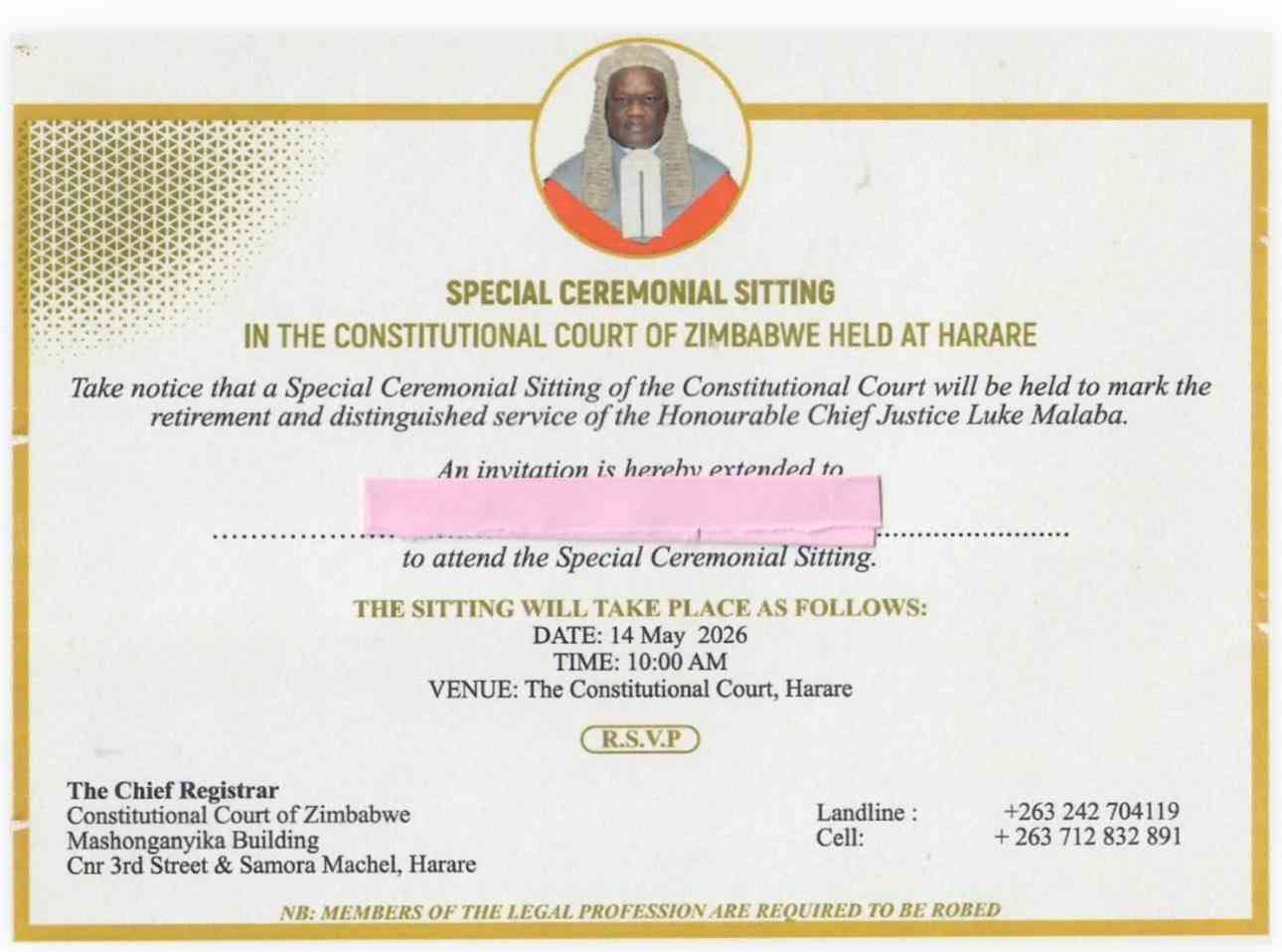 Top court sets May 14 sitting to mark Malaba retirement