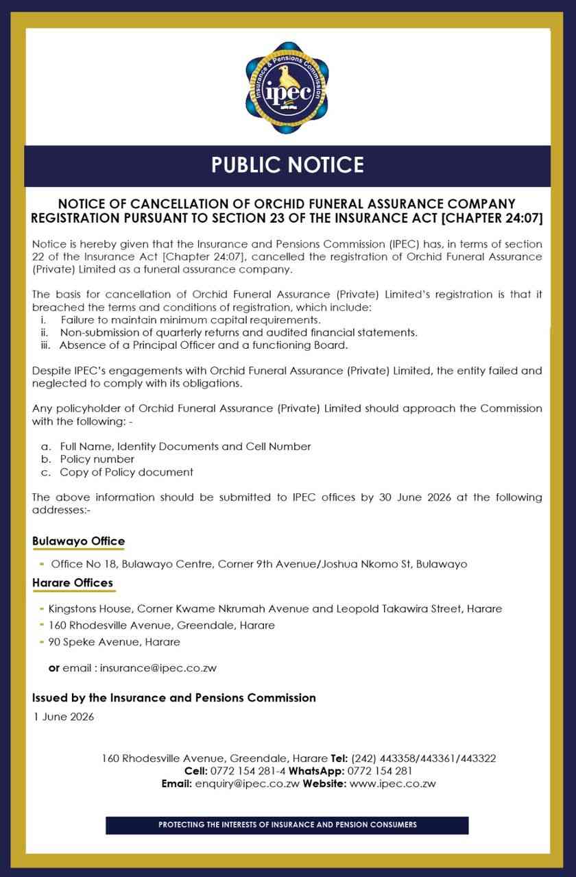 IPEC cancels Orchid Funeral Assurance licence, orders policyholders to file claims by June 30