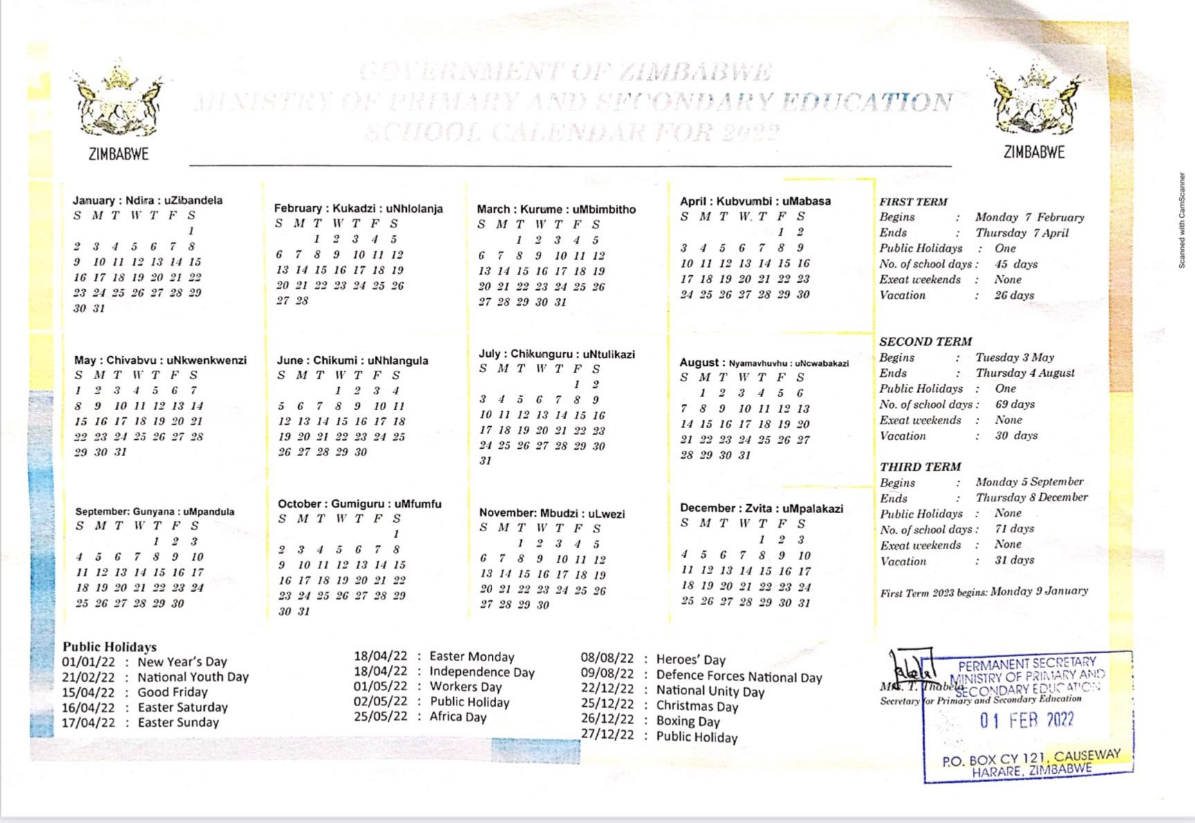 Govt releases 2022 schools calendar Newsday Zimbabwe