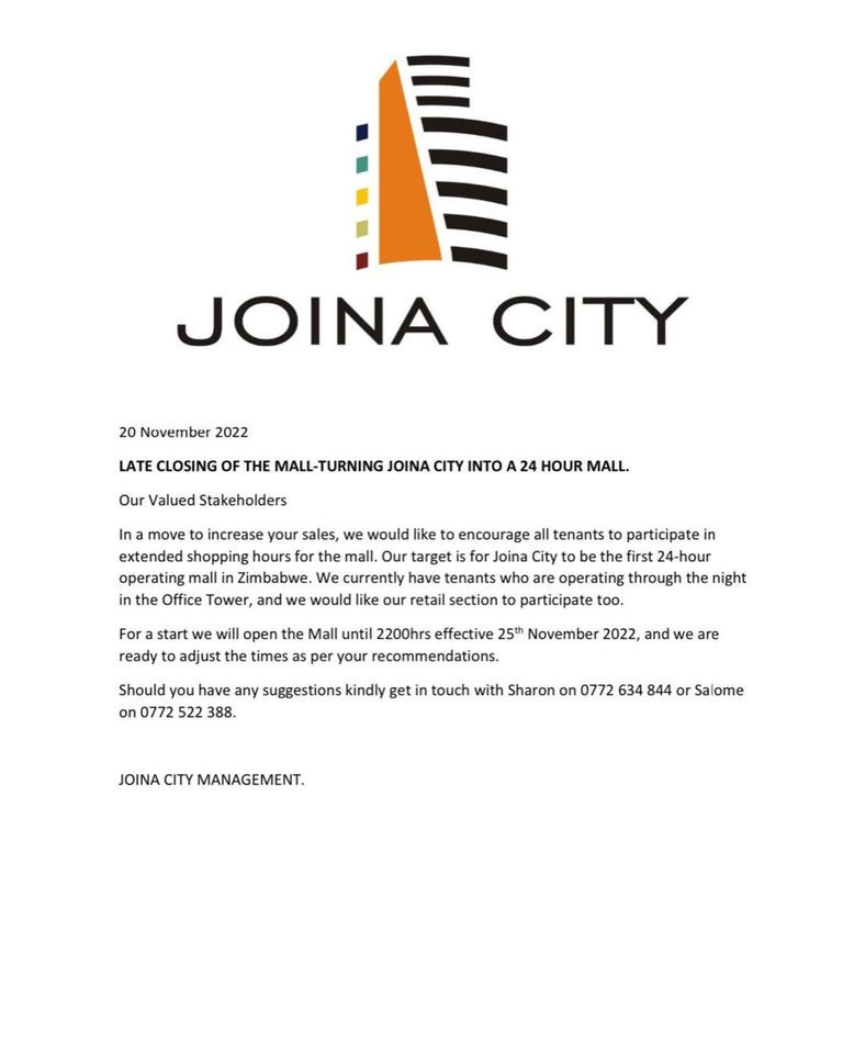 Statement by Joina City Management